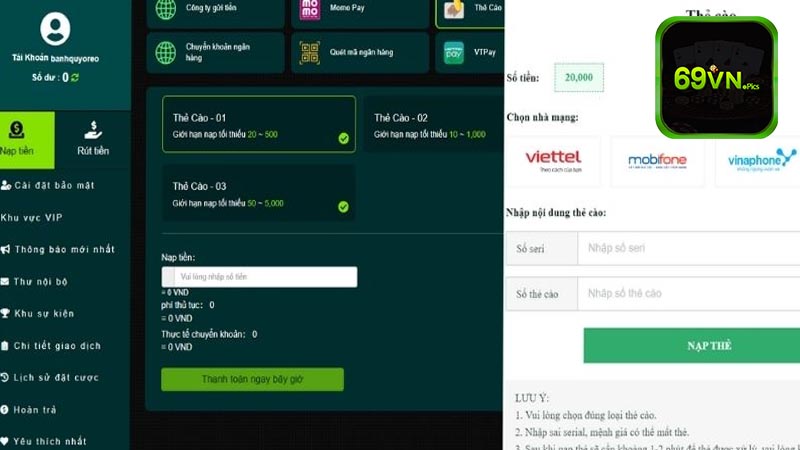 Một vài sự cố khi nạp tiền 69vn là gì?
